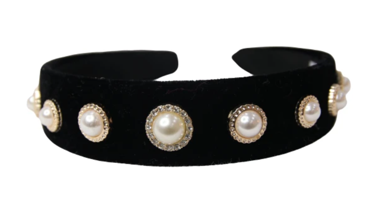 Black Chunky Gold Pearl Headband