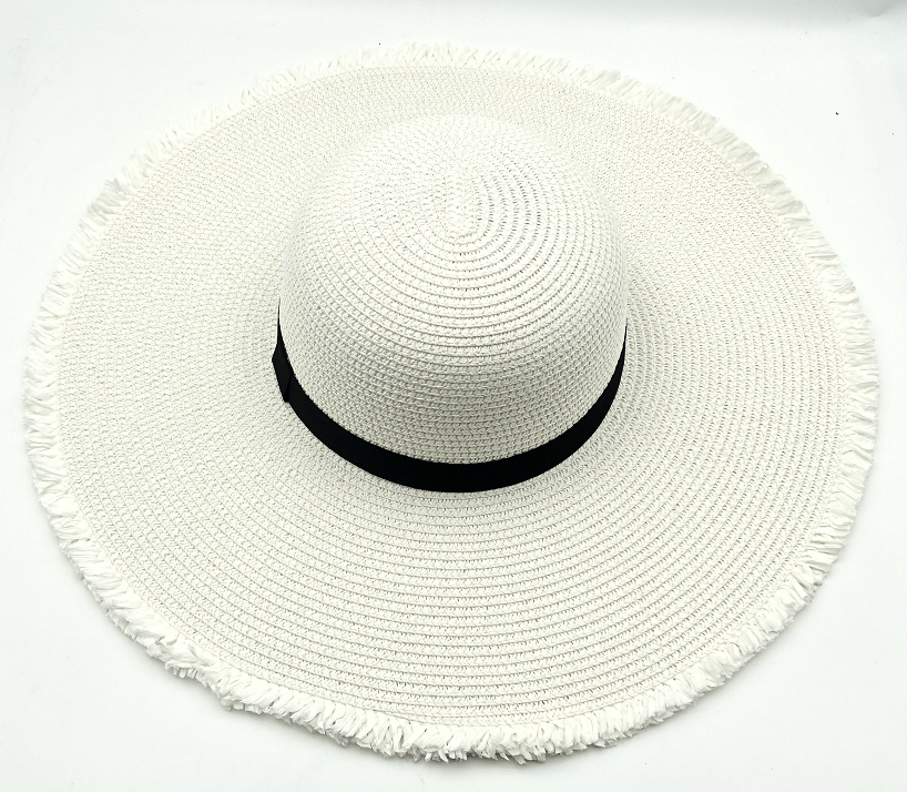 Paja White Frayed Edge Floppy Hat