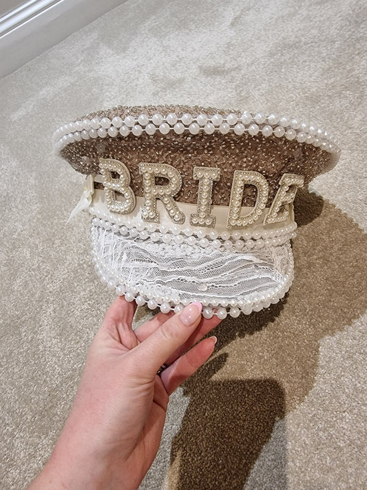 Bridal Hat - Nude/Pearl