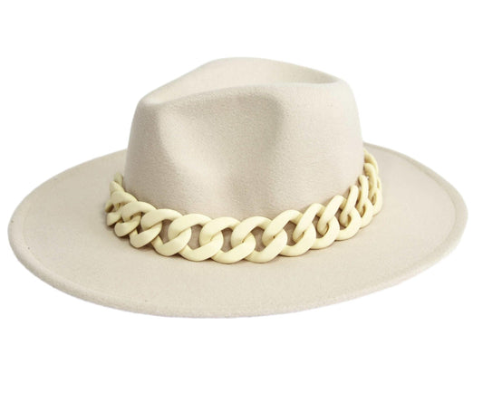 Cream Chain Fedora Hat