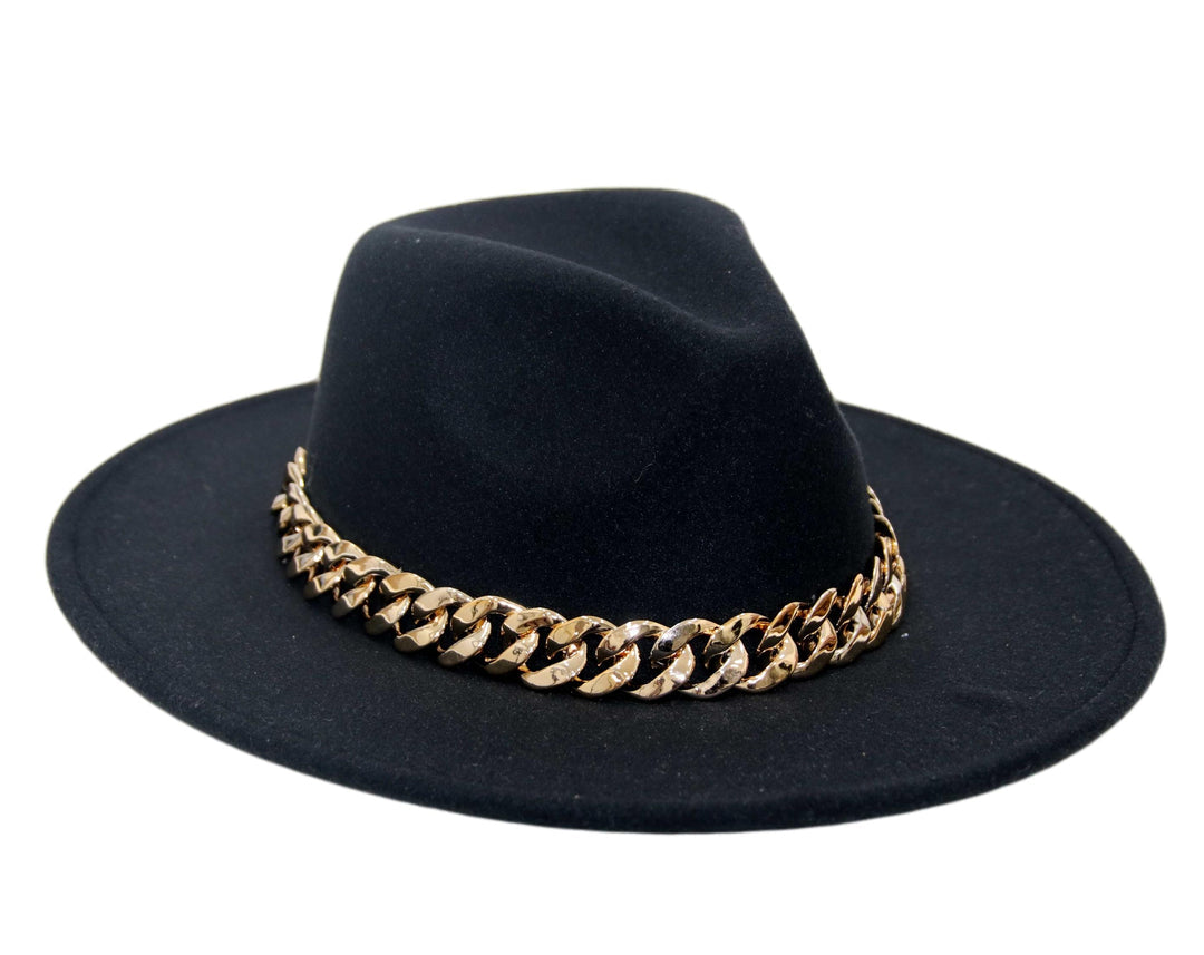 Black/ Gold Chain Fedora Hat